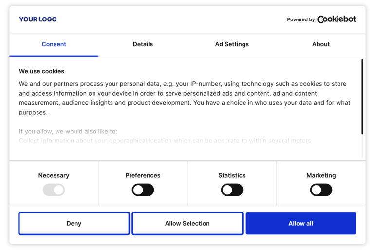 New Cookie Banners From Cookiebot Cmp Easiest End User Consent Online Automatic Compliance